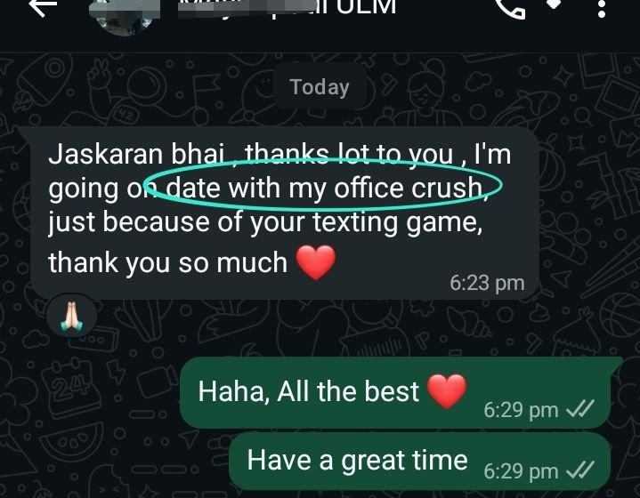 Student message: Texting → date with his office crush